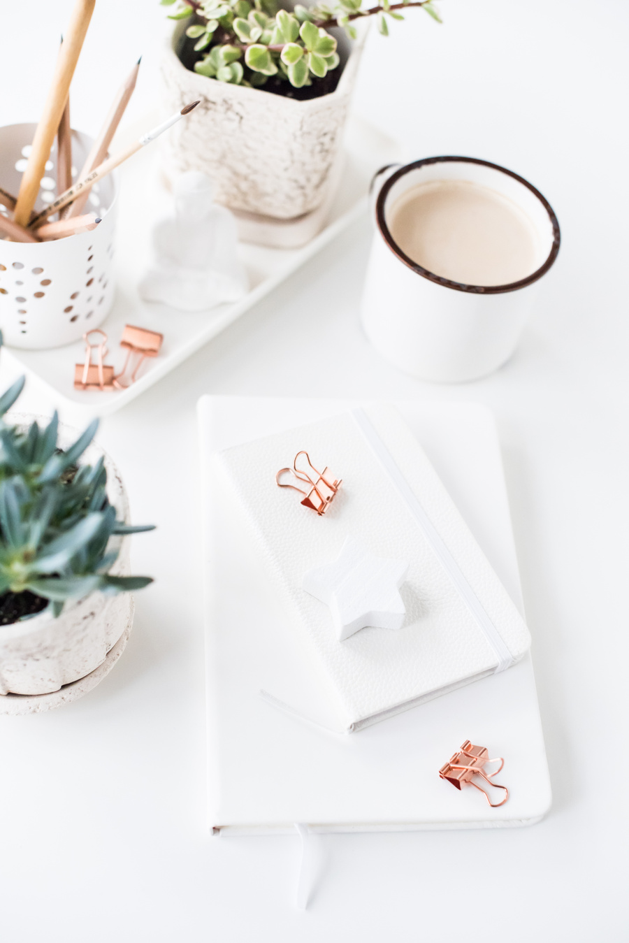 Office Desk Flat Lay with Coffee